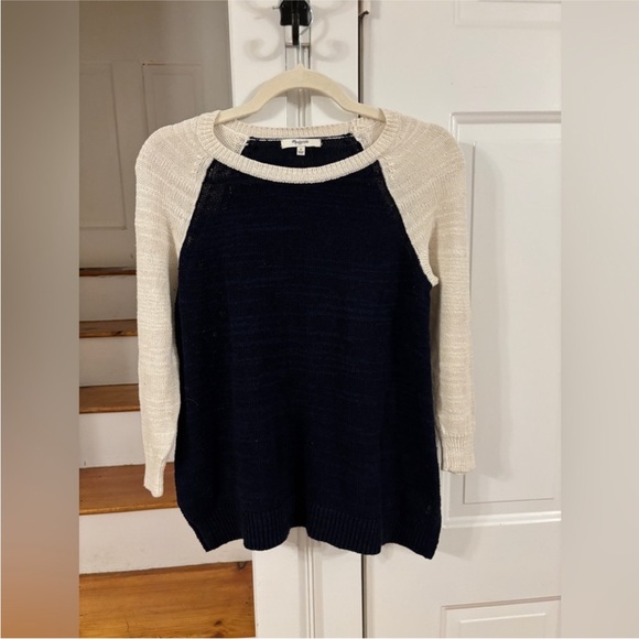 Madewell Black and Cream pullover sweater cotton, linen silk. Oversized small - Picture 2 of 3